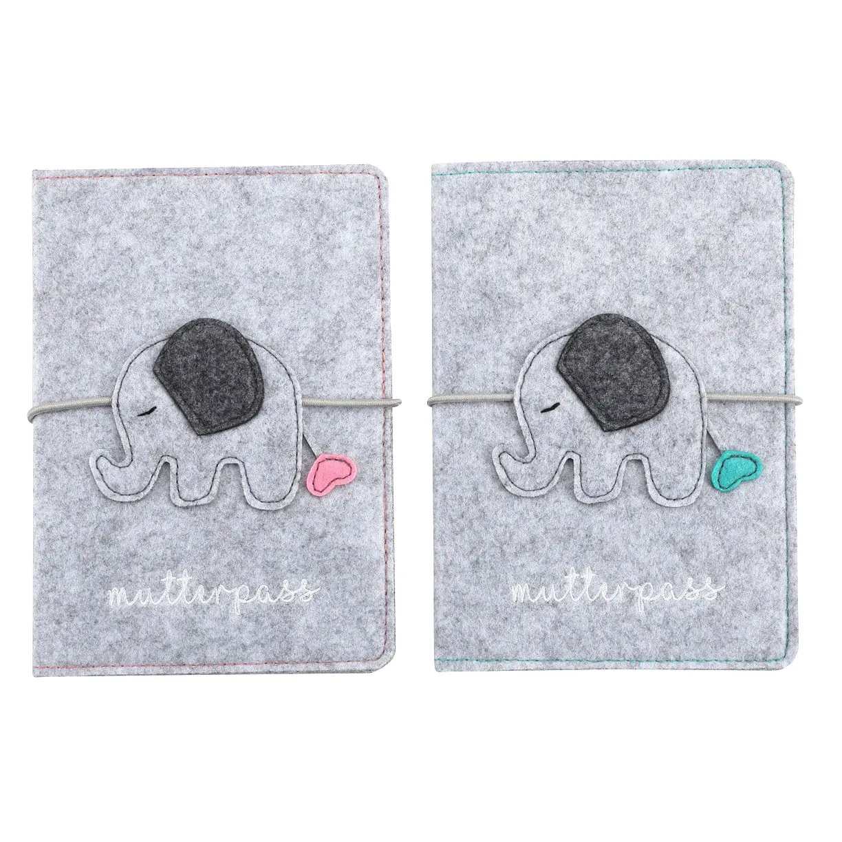 Custom Elephant Grey Felt Maternity Log Mutterpass Cover Bag with String