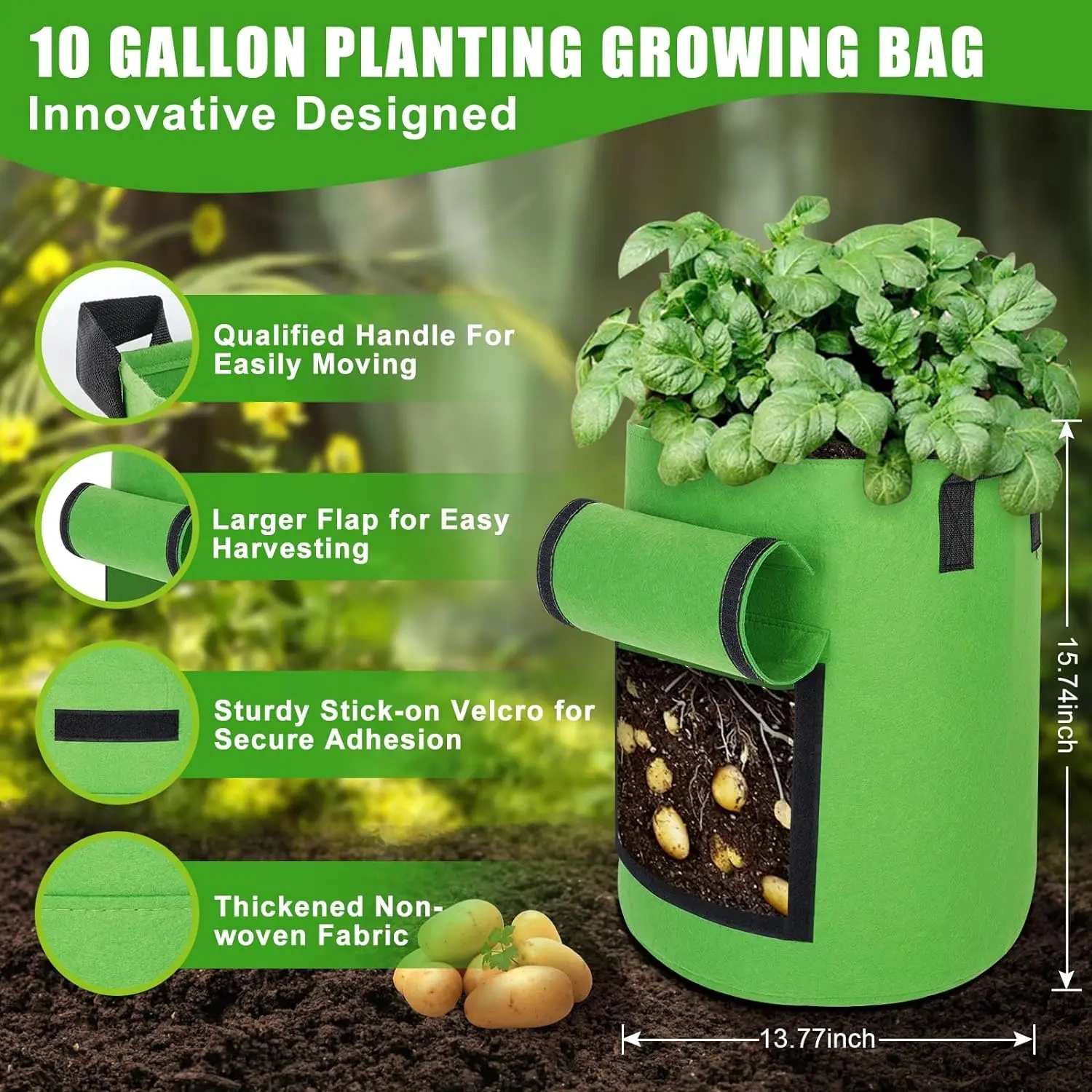 in stock cheap various colors flap durable handle thickened nonwoven fabric plant vegetable potato bags heavy duty grow pots