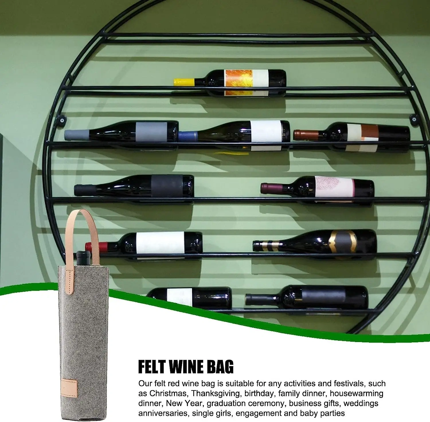Padded leather handle custom felt non woven wine bottle carrier tote bag for shopping wedding birthday dinner parties