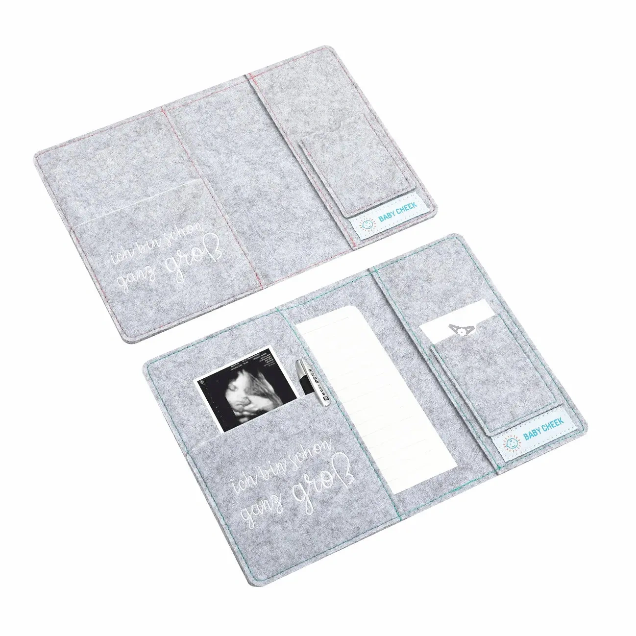 Custom Elephant Grey Felt Maternity Log Mutterpass Cover Bag with String