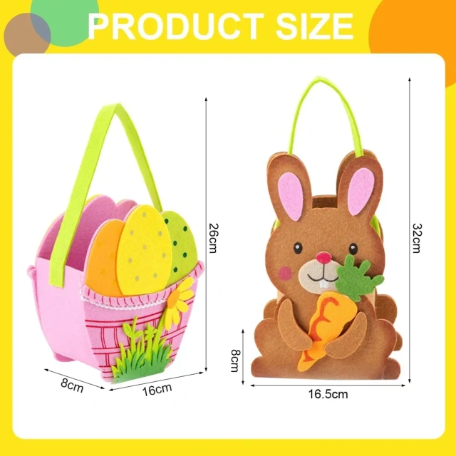 BSCI faible MOQ en gros décoration de Pâques nouveautés de fête paniers de chasse aux œufs de poussin feutre lapin de Pâques bonbons sacs-cadeaux pour enfants