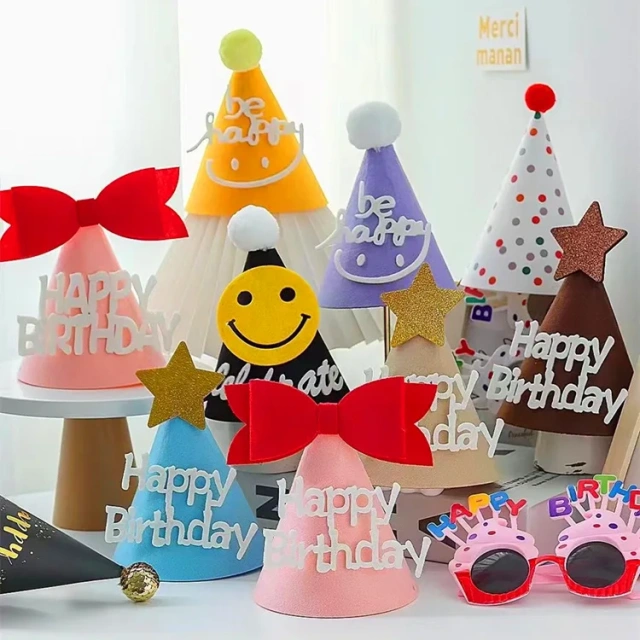 Conos de fieltro para sombreros de cumpleaños con corona, regalo para bebé, reutilizables y personalizados