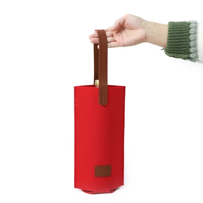 Hot-selling Portable Felt Single Wine Bottle Carrier Tote Bags for Travel Picnic Beach Gift Custom Logo Wine Bag