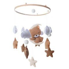 Móvil de fieltro para cuna de bebé con forma de oso, luna, nube y estrella