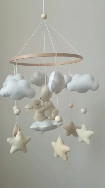 Móvil de fieltro para cuna de bebé, diseño de conejo, conejito, nube y estrella