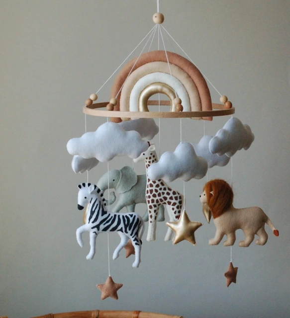 Progift Safari Wild Animals Nursery Felt Crib Baby Mobile