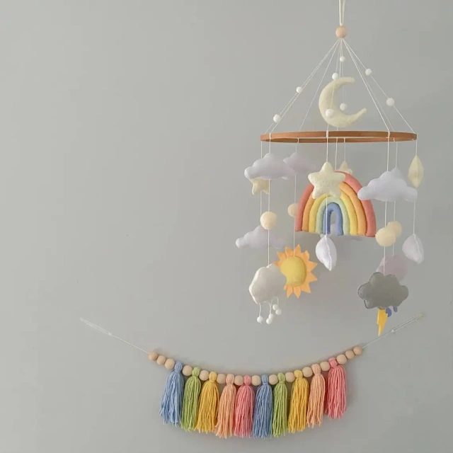 Weather Sun Rain Cloud Lightning Rainbow Felt Baby Mobile