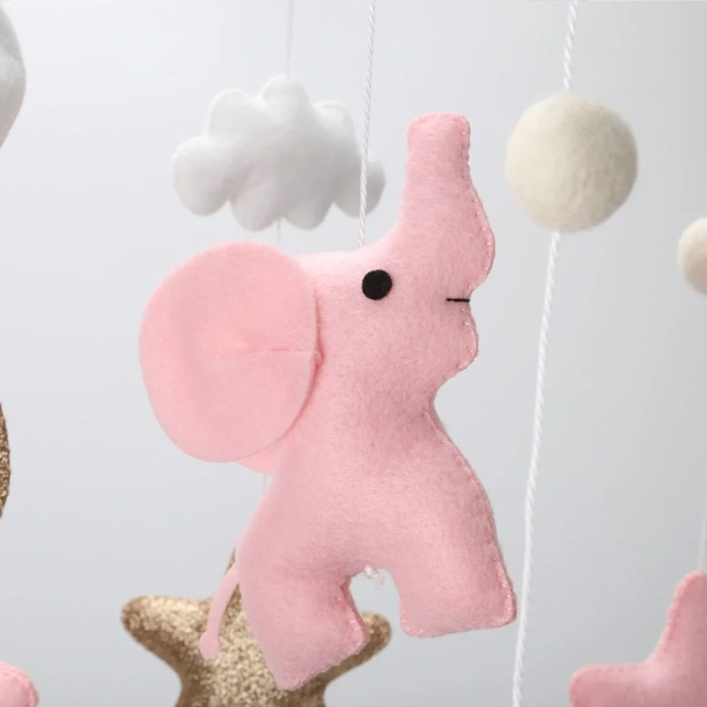 Elephant  Moon Star Cloud Rain Nursery Felt Crib Baby Mobile