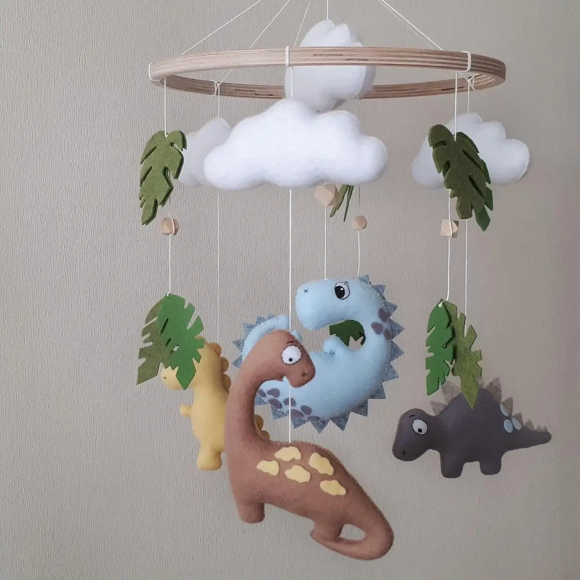 Stuffed Dragon Dinosaur World Nursery Felt Crib Baby Mobile