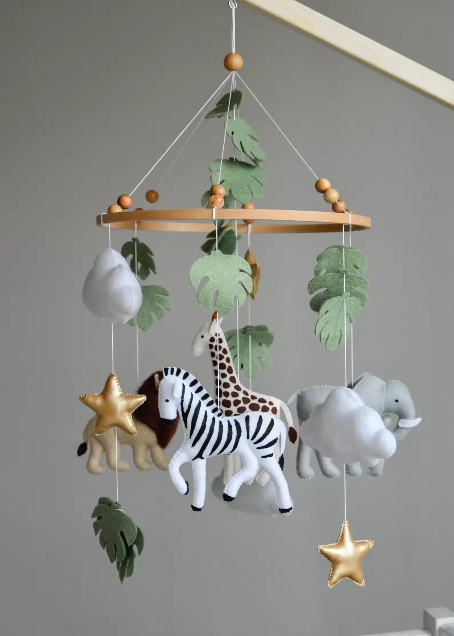 Safari Lion Zebra Elephant Giraffe Nursery Felt Baby Mobile
