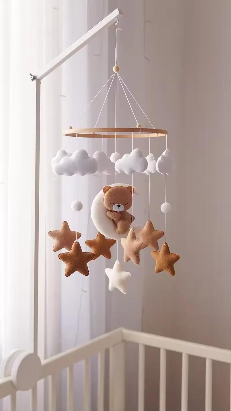 Handmade Brown Sleeping Bear Nursery Felt Baby Crib Mobile
