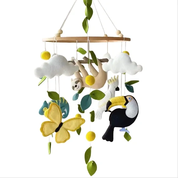 Toucan Parrot Butterfly Nursery Lizard Sloth Felt Baby Mobile