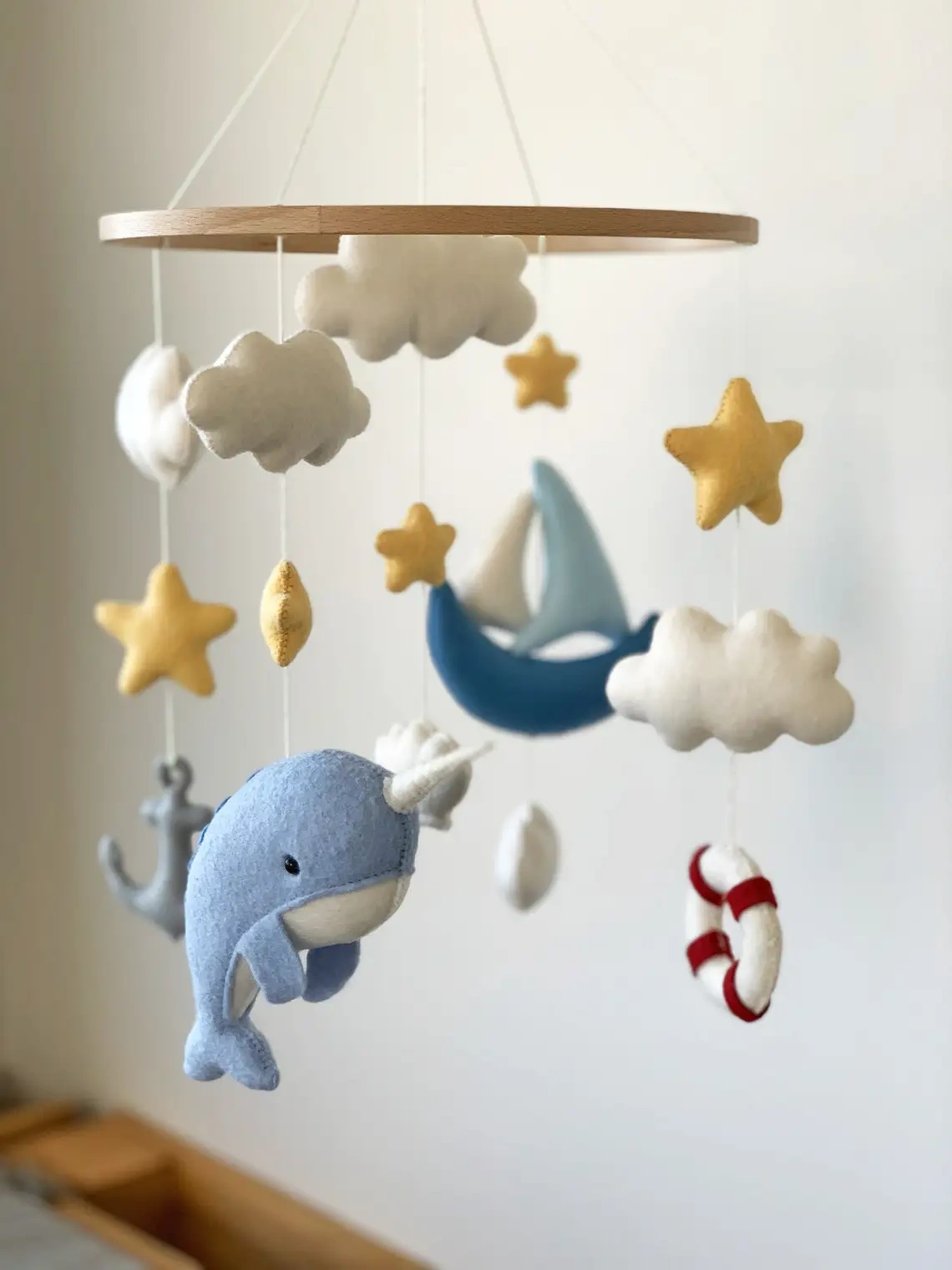 ProgiftSpace Sailboat Anchor Life Buoy Felt Crib Baby Mobile