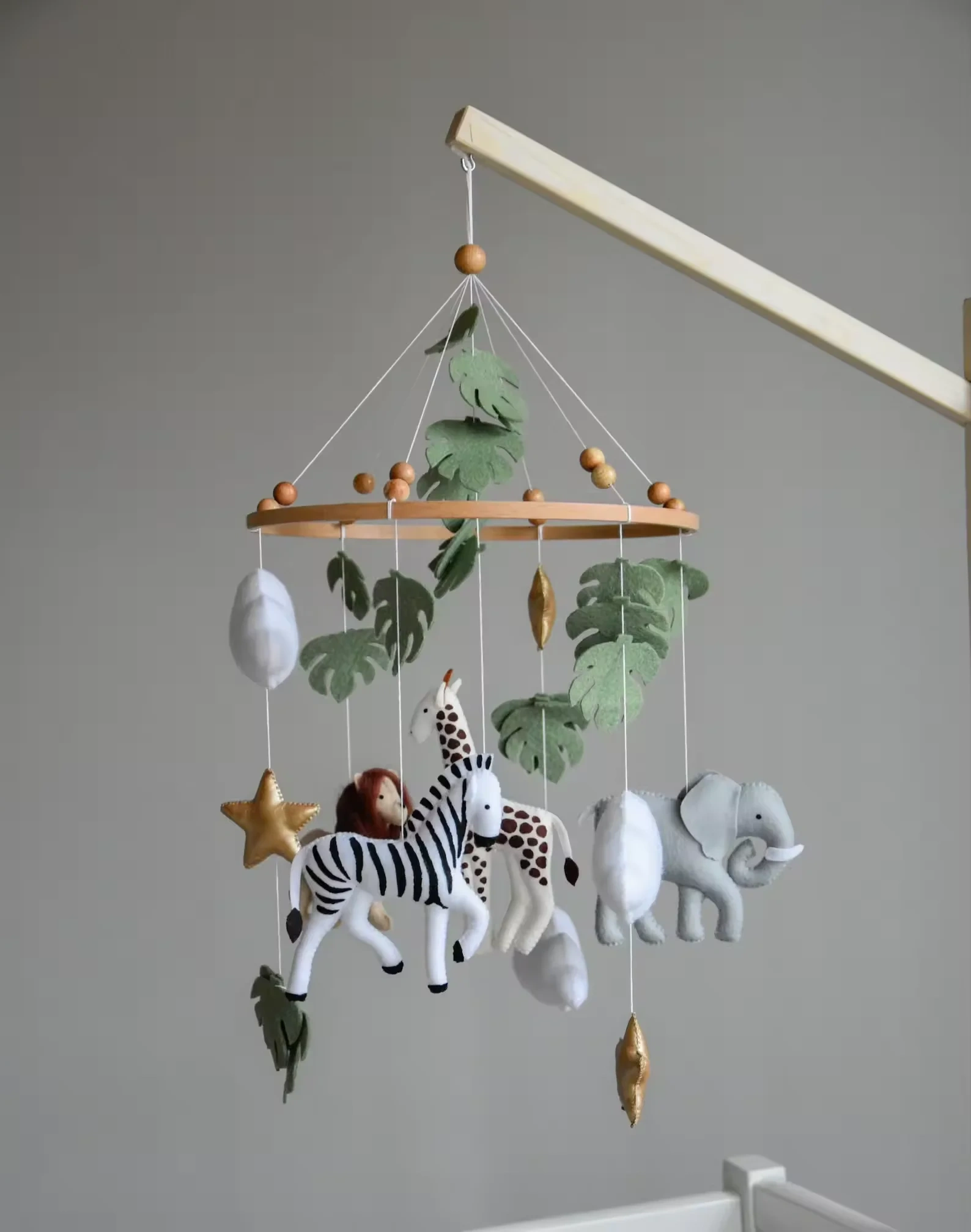 Safari Lion Zebra Elephant Giraffe Nursery Felt Baby Mobile