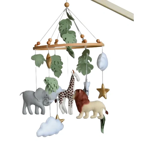 Safari Lion Zebra Elephant Giraffe Nursery Felt Baby Mobile