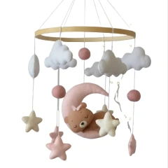 Handmade Stuffing Pink Bear Nursery Felt Crib Baby Mobile
