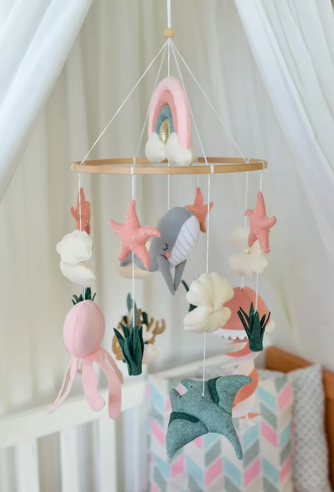 Sea Star Shell Manta Rays Octopus Jellyfish Felt Baby Mobile