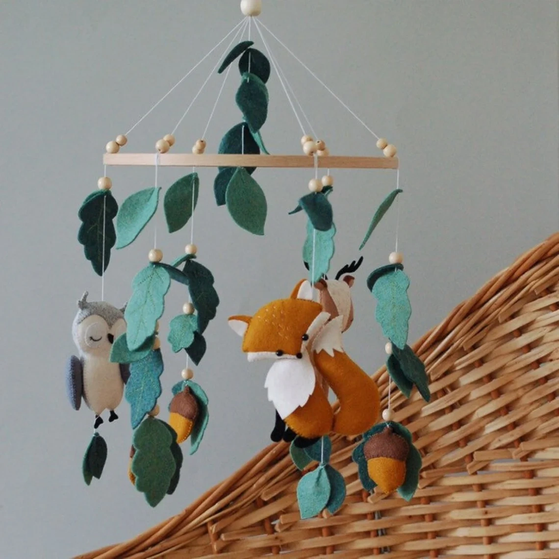 Jungle Hazelnut Fox Owl Deer Nursery Felt Crib Baby Mobile