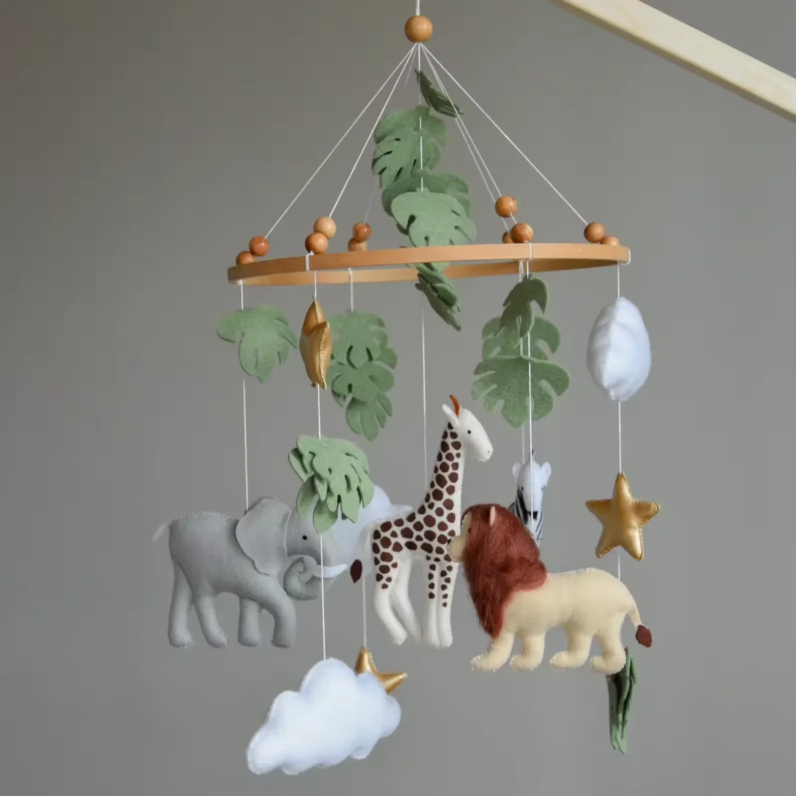 Safari Lion Zebra Elephant Giraffe Nursery Felt Baby Mobile