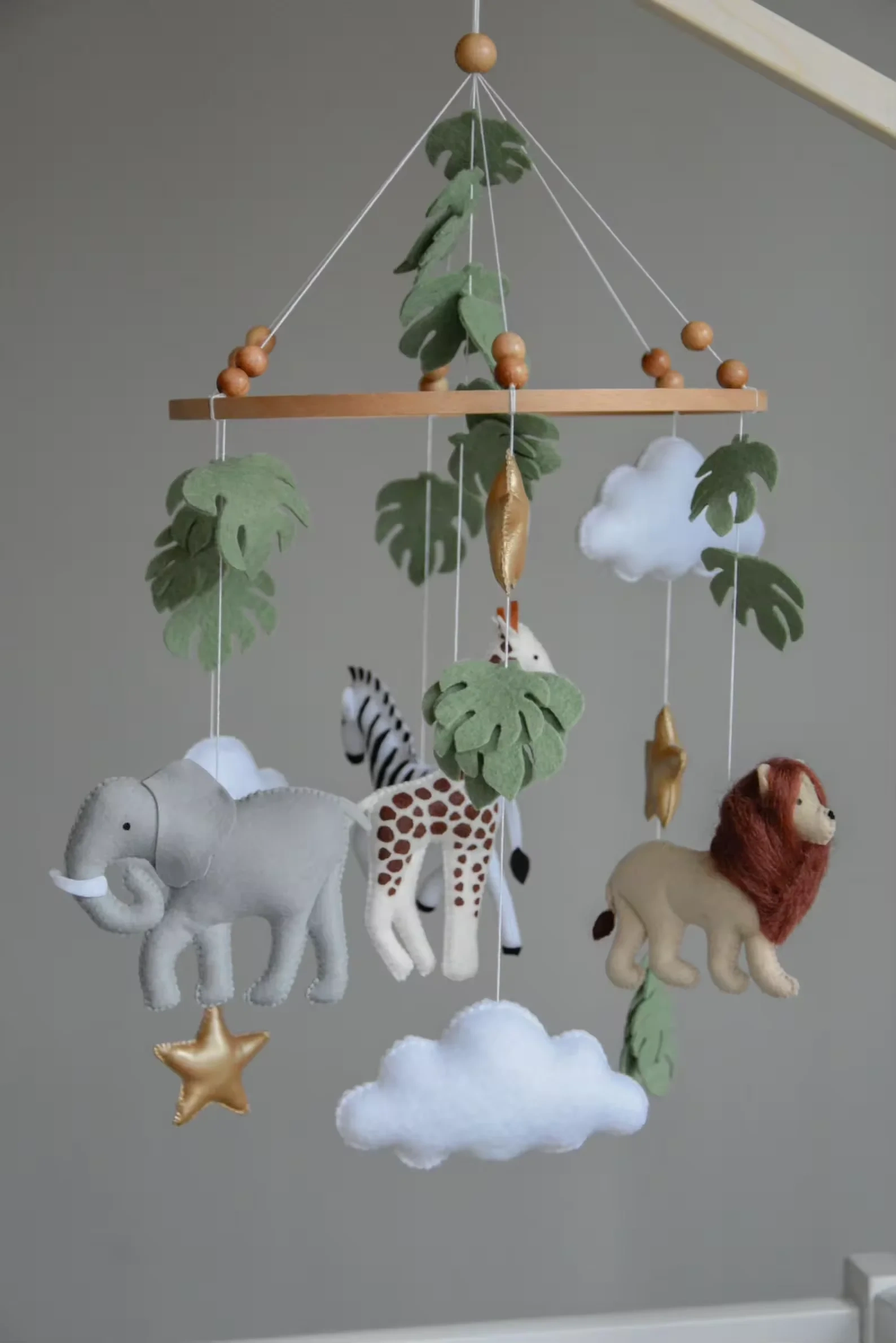 Safari Lion Zebra Elephant Giraffe Nursery Felt Baby Mobile