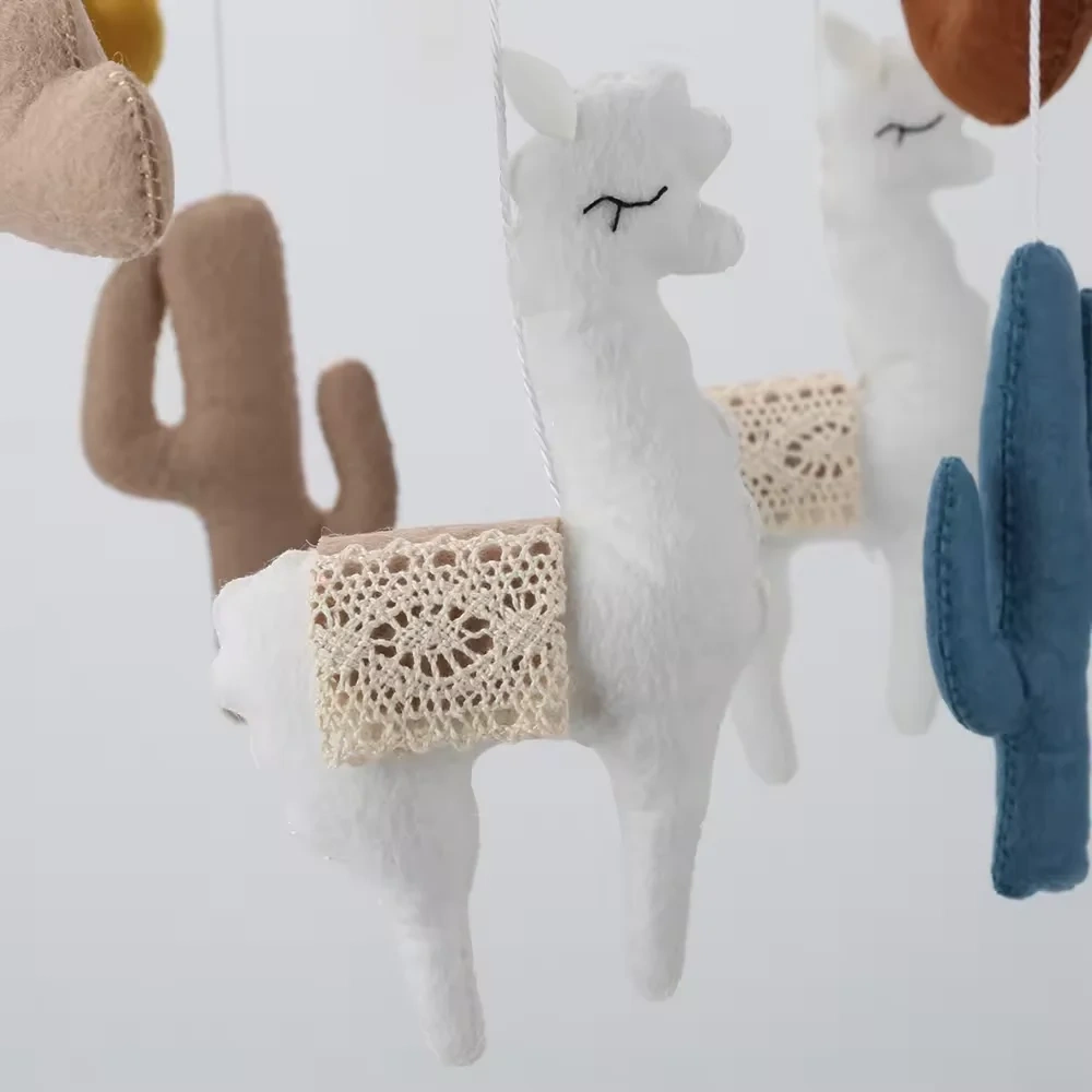 Alpaca Llama Cactus Rainbow Nursery Felt Crib Baby Mobile