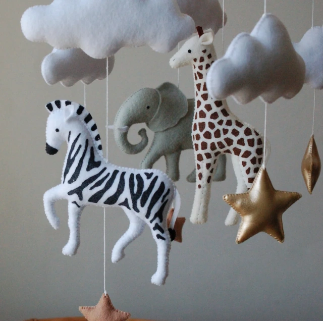 Progift Safari Wild Animals Nursery Felt Crib Baby Mobile