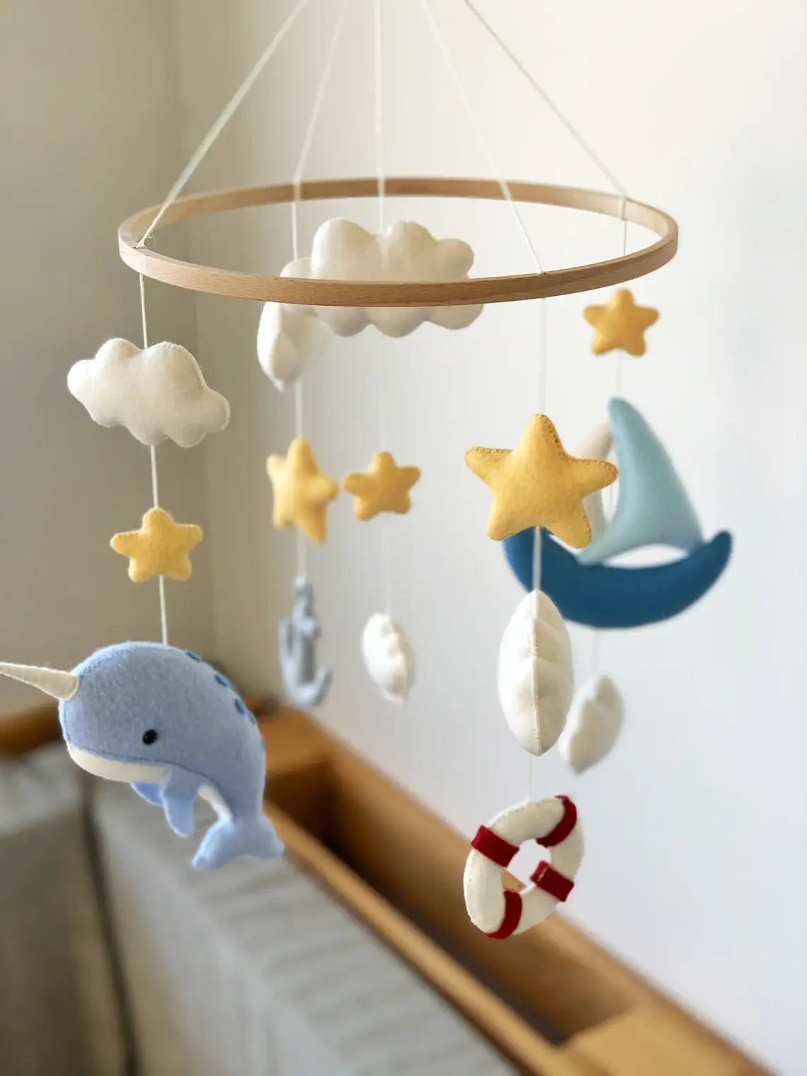 ProgiftSpace Sailboat Anchor Life Buoy Felt Crib Baby Mobile