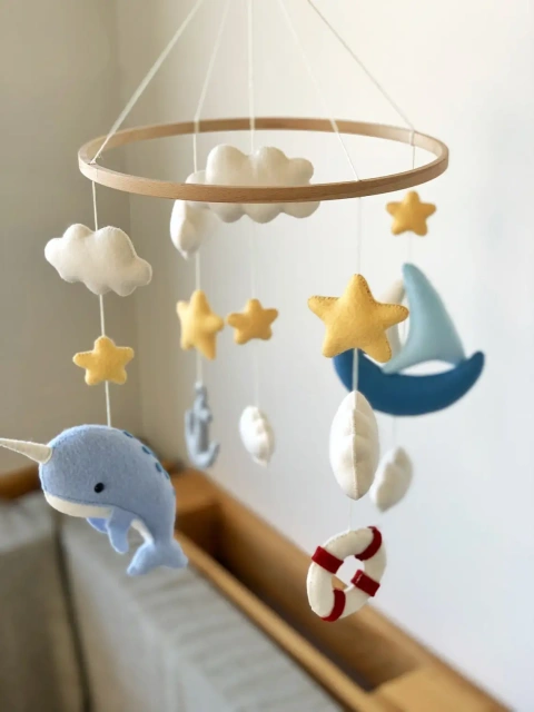 Móvil de fieltro para cuna de bebé con forma de ancla de velero ProgiftSpace