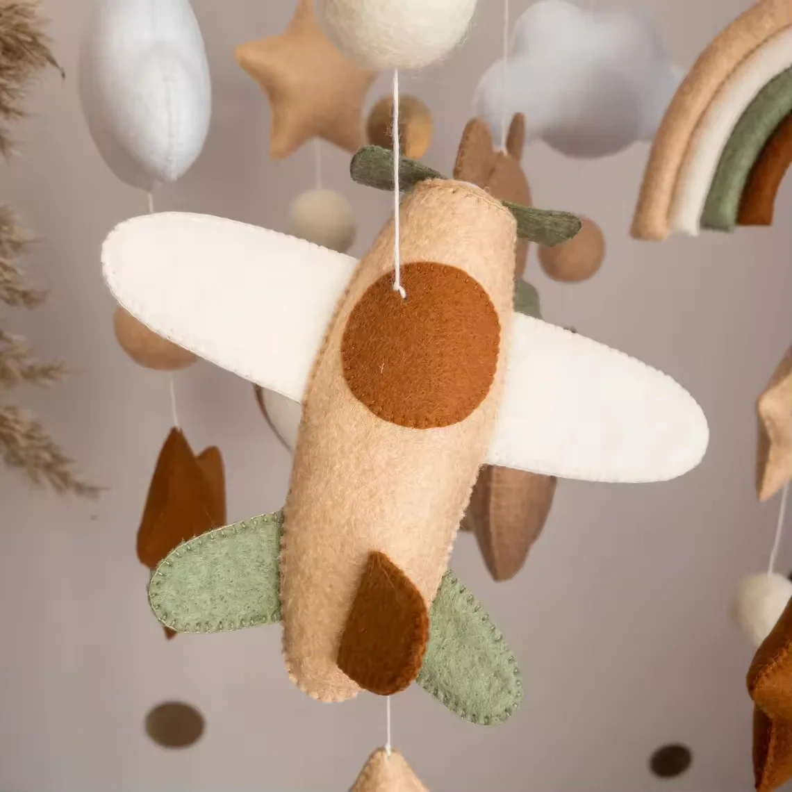 Bear Air Balloon Plane Rainbow Nursery Felt Crib Baby Mobile