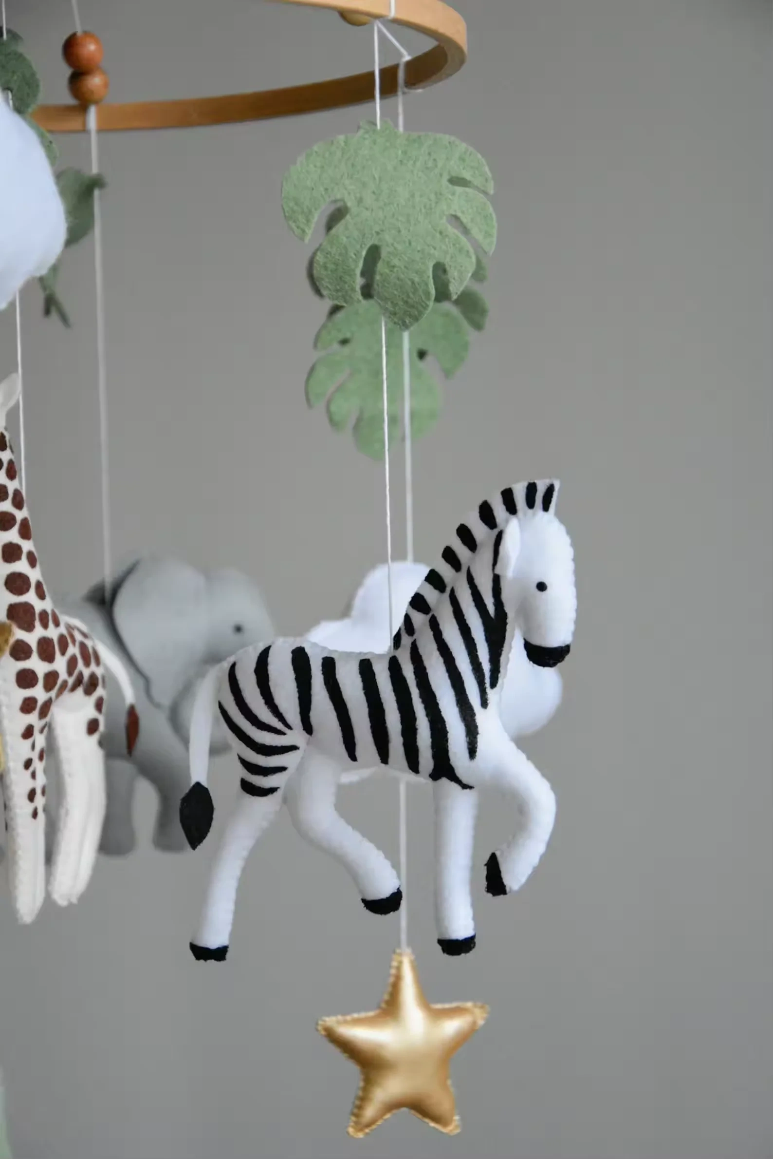 Safari Lion Zebra Elephant Giraffe Nursery Felt Baby Mobile
