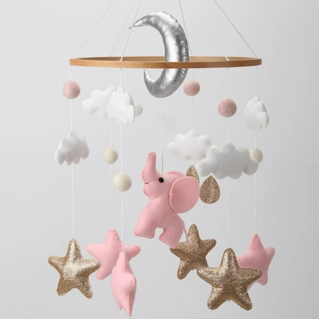 Elephant  Moon Star Cloud Rain Nursery Felt Crib Baby Mobile