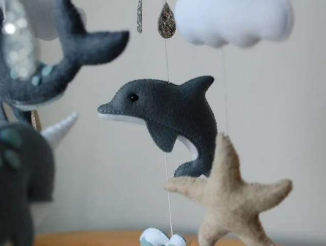 Móbile de berço de feltro Sea Rainbow Sea Star Baleia Golfinho