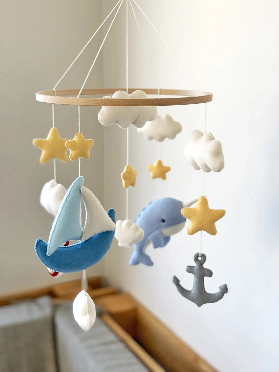 ProgiftSpace Sailboat Anchor Life Buoy Felt Crib Baby Mobile