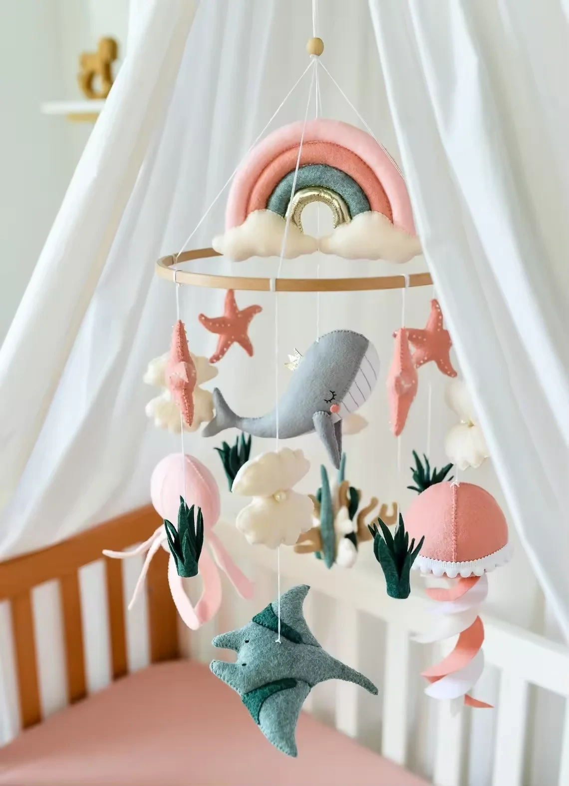 Sea Star Shell Manta Rays Octopus Jellyfish Felt Baby Mobile