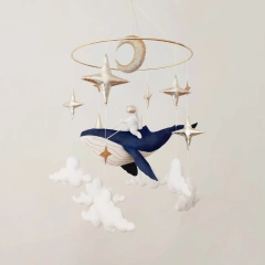 Astronaut Whale Galaxy Space Nursery Felt Crib Baby Mobile