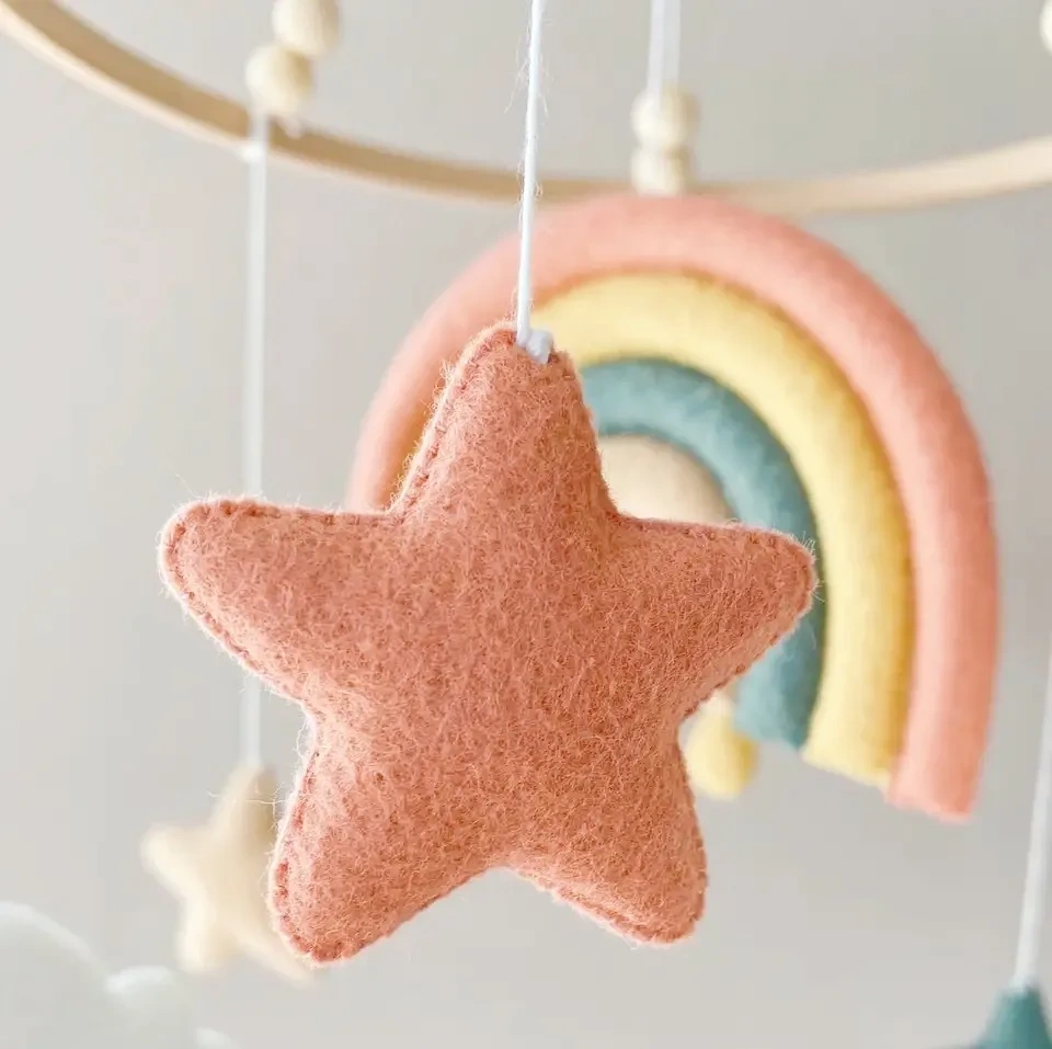 Rainbow Cloud Star Raindrop Nursery Felt Crib Baby Mobile