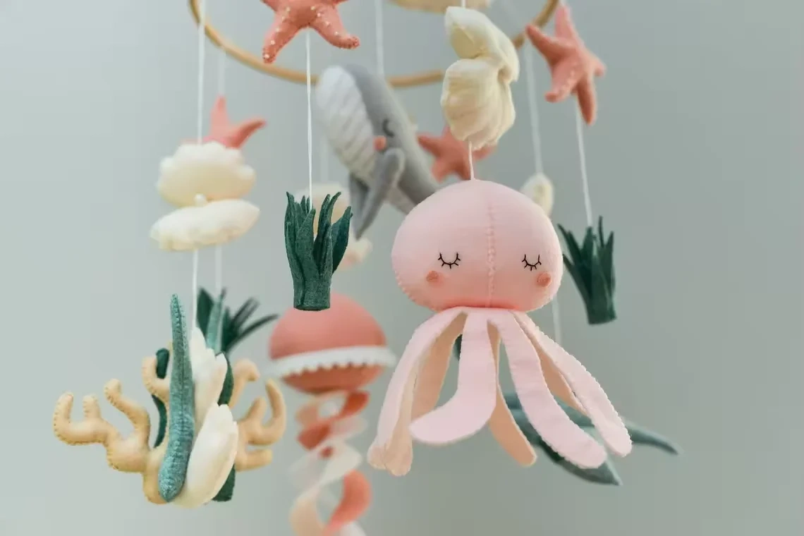 Sea Star Shell Manta Rays Octopus Jellyfish Felt Baby Mobile