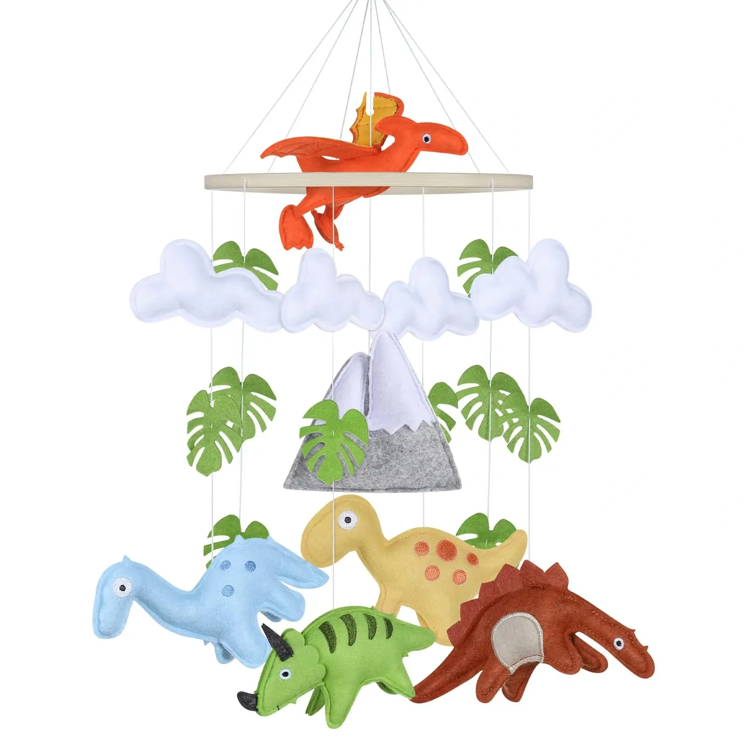 Handmade Dinosaur Cloud Leaf Mountain Felt Baby Crib Mobile