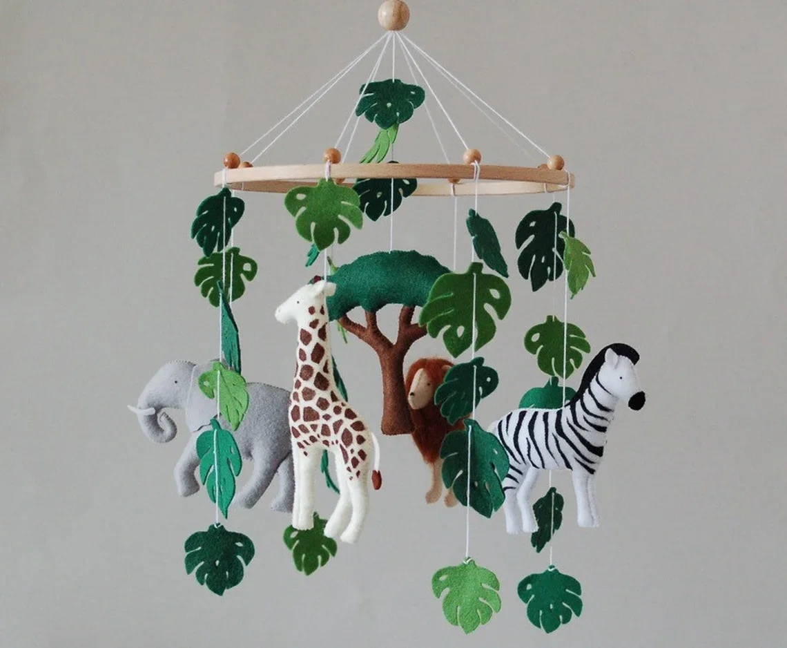 Forest Safari Animals Lion Zebra Nursery Felt Crib Baby Mobile
