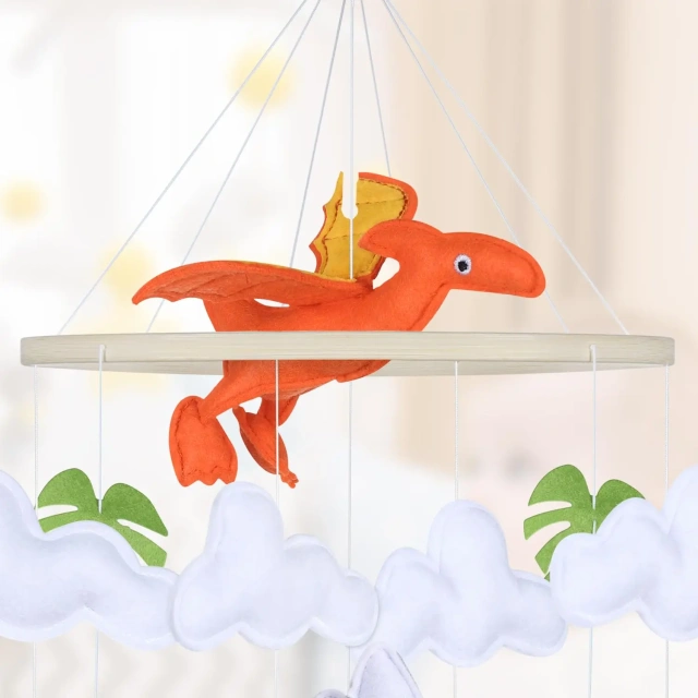 سرير أطفال محمول مصنوع يدويًا على شكل ديناصور سحابة أوراق جبل من اللباد