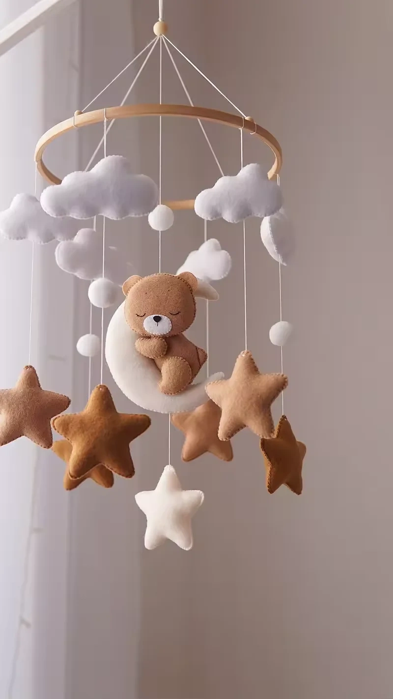 Handmade Brown Sleeping Bear Nursery Felt Baby Crib Mobile
