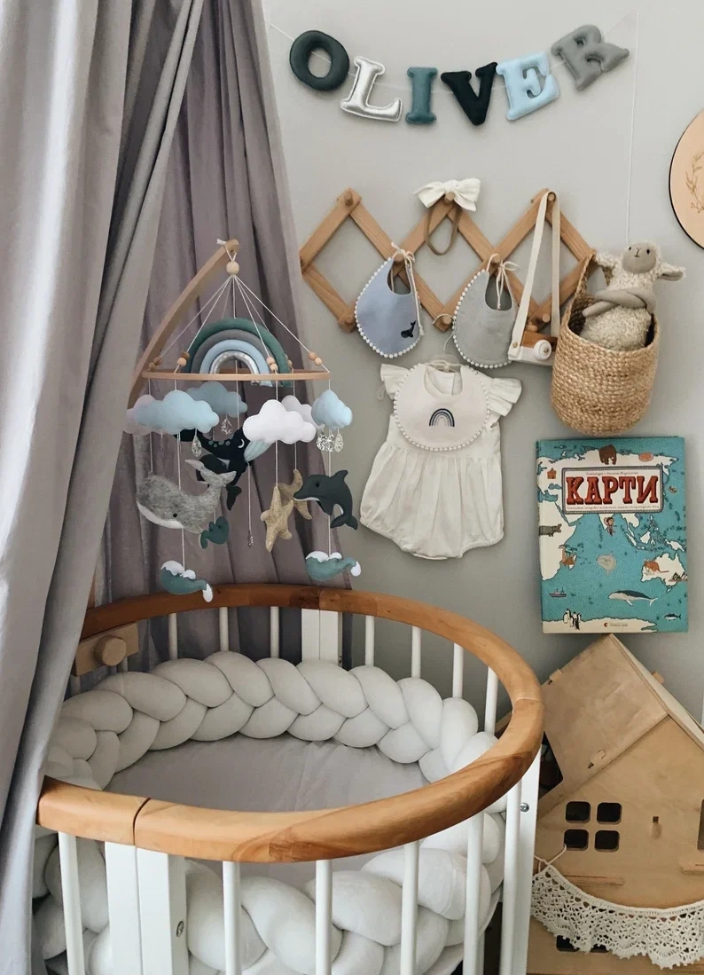 Sea Rainbow Sea Star Whale Dolphin Felt Baby Crib Mobile