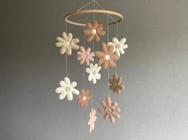 Progift Space Stuffed Daisy Flower Nursery Felt Crib Mobile