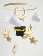 Islamic Muslim Quran Mecca Kaaba Cube Gold Felt Baby Mobiles