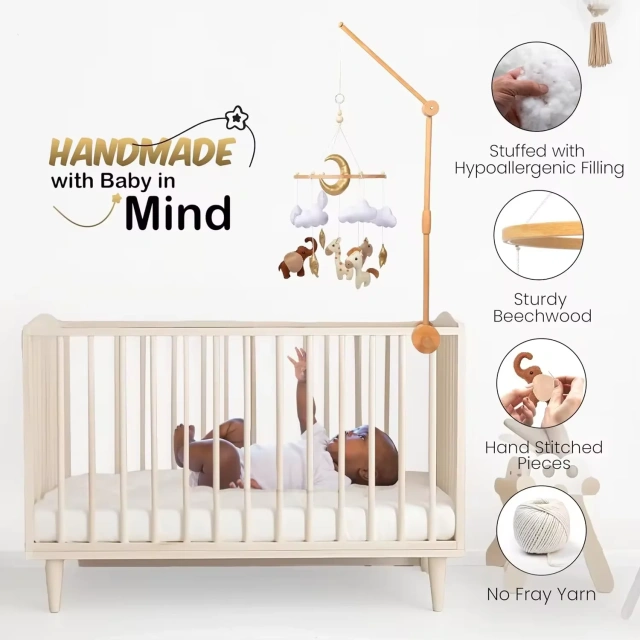 Móvil de fieltro para cuna de bebé con diseño de animales de safari, caballo, hipopótamo