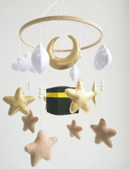 Islamic Muslim Quran Mecca Kaaba Cube Gold Felt Baby Mobiles