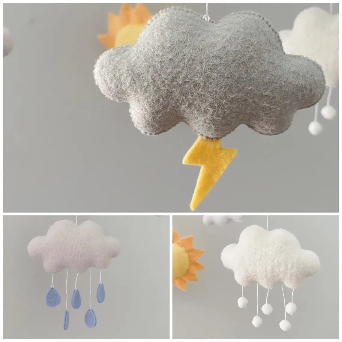 Weather Sun Rain Cloud Lightning Rainbow Felt Baby Mobile