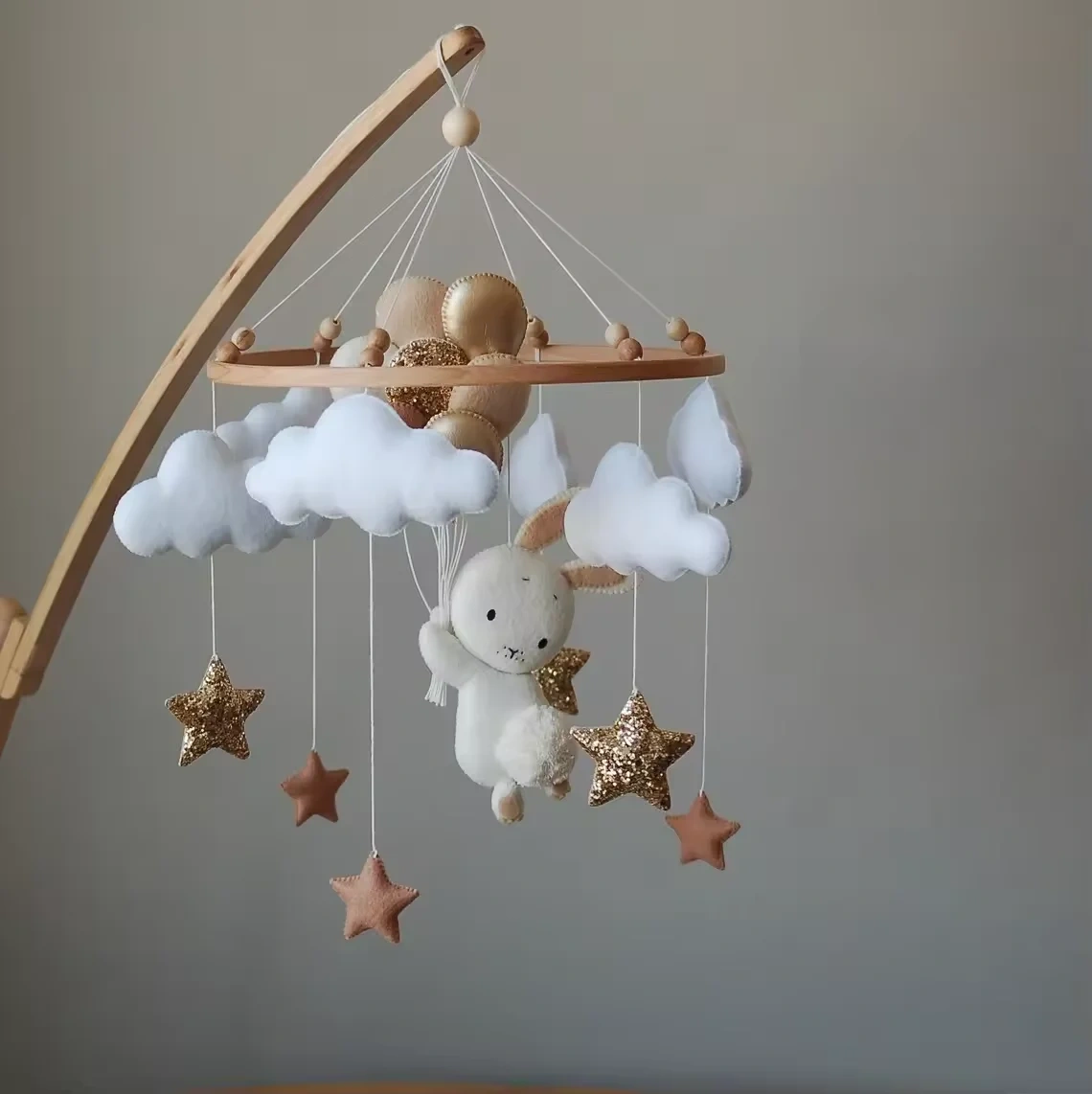 Quality Rabbit Bunny Cloud Star Nursery Felt Crib Baby Mobile