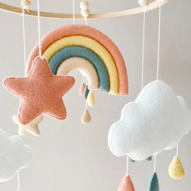 Rainbow Cloud Star Raindrop Nursery Felt Crib Baby Mobile