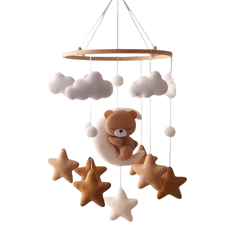 Handmade Brown Sleeping Bear Nursery Felt Baby Crib Mobile